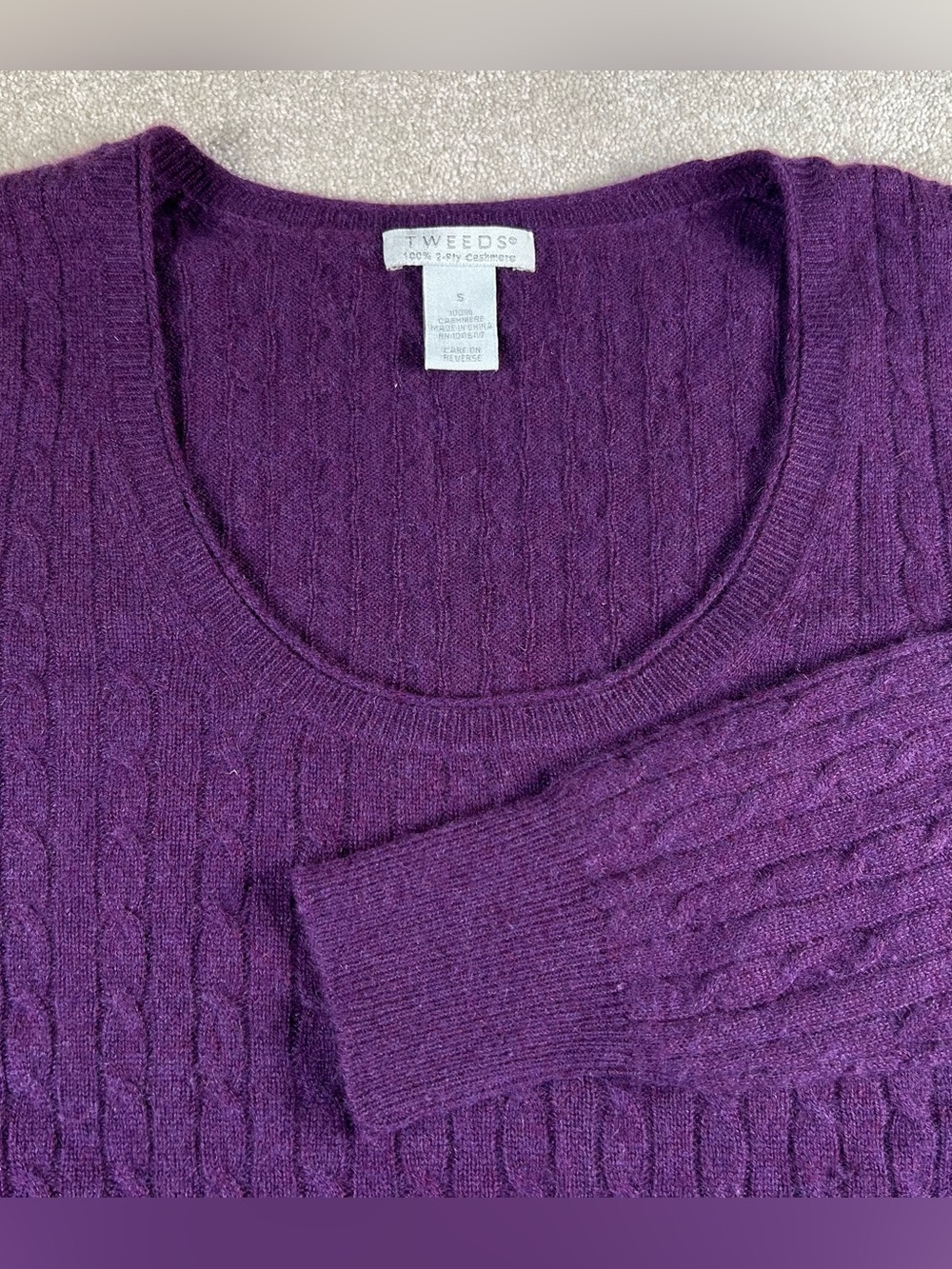 Tweeds Cashmere Sweater Purple Scoop Cable Knit Cozy Women's Small
